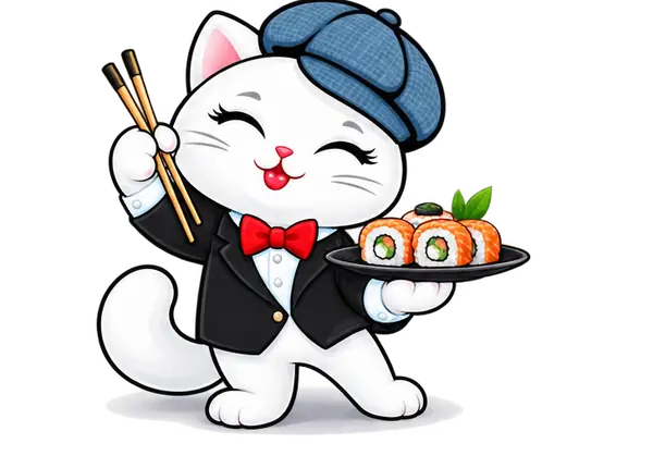 Кот Папа Нори с роллами